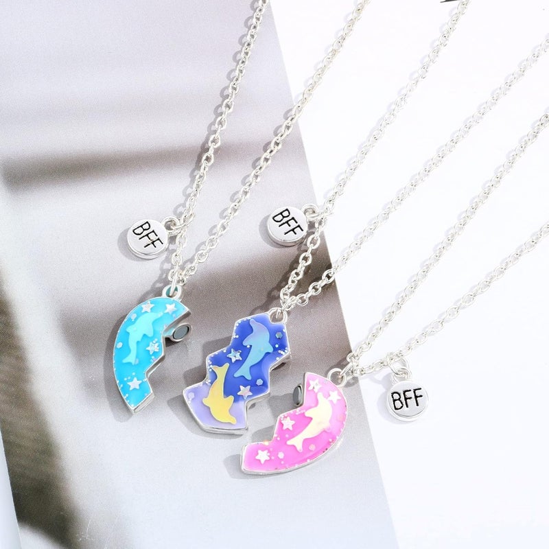DOYYCA Friendship Necklace Best Friend Necklace for 3 Girls Magnetic Matching Heart Pendant BFF Necklaces for Sister - Image 4